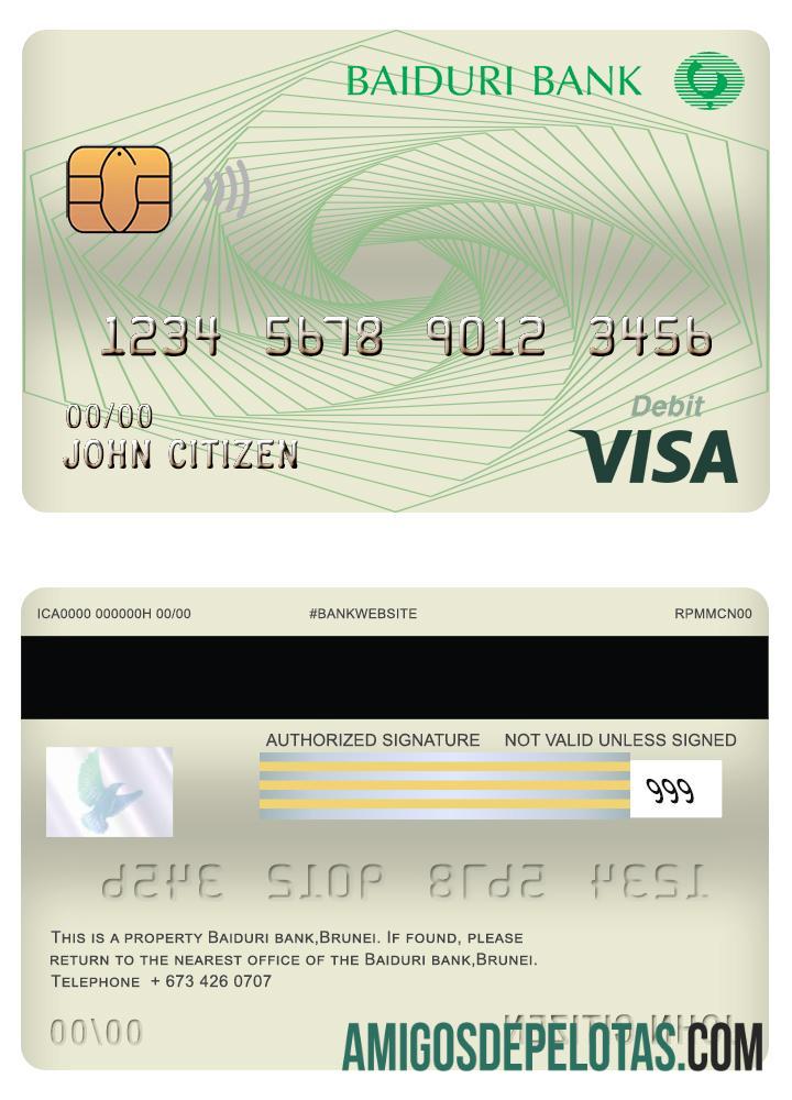 Cartão de débito Brunei Baiduri Bank Visa Card amostra